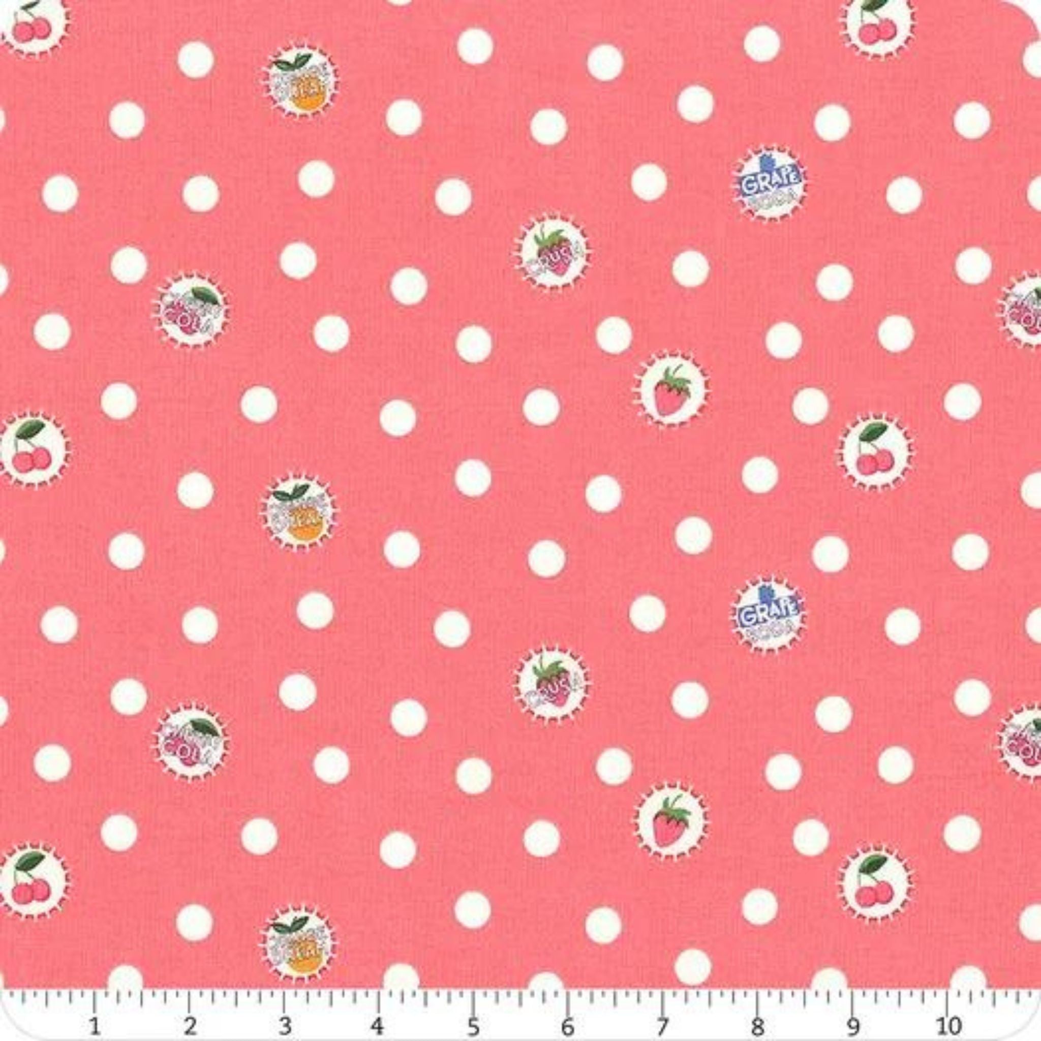 Cherries on green cotton fabric - Bleached Dream Summer Picnic - Riley Blake