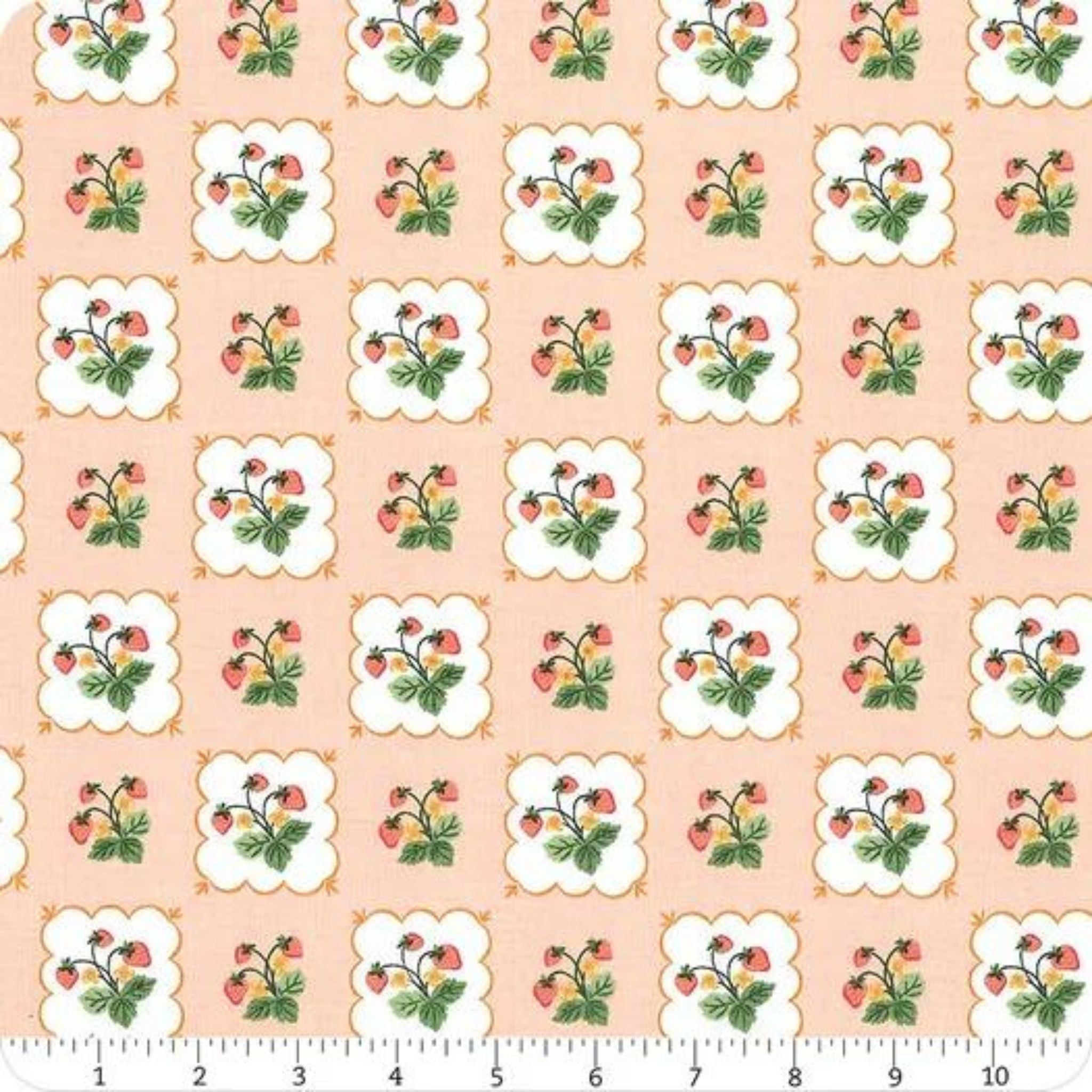 Cherries on green cotton fabric - Bleached Dream Summer Picnic - Riley Blake