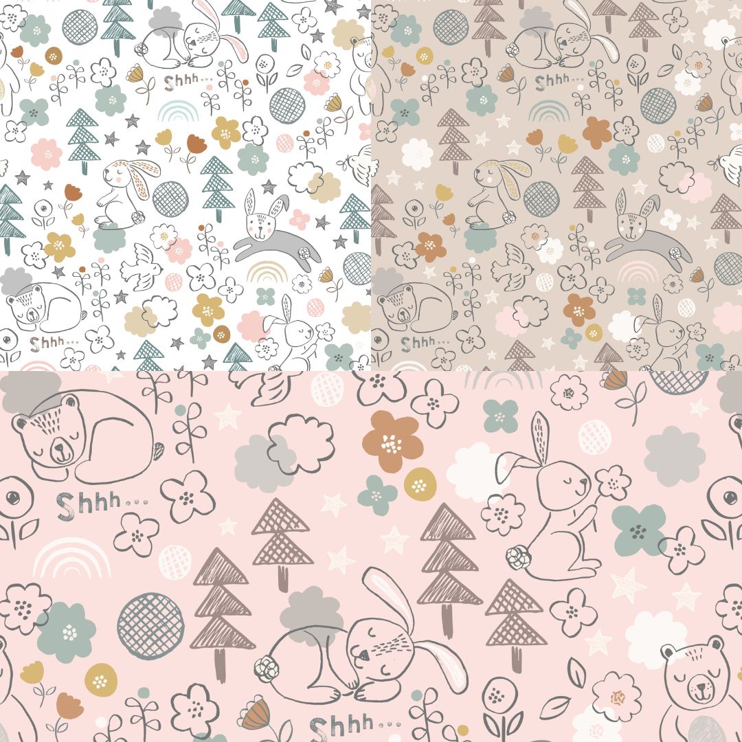 Alphabet and stars on beige 100% cotton fabric - Bella Bunny & Bear by Lewis & Irene