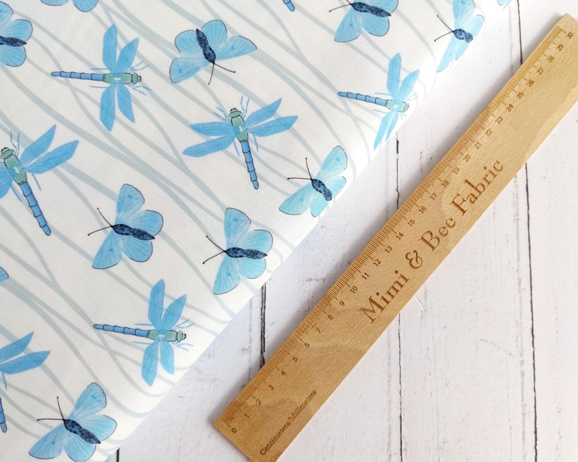 Dragonflies and butterflies on white cotton - British Waterways - Craft Cotton Co