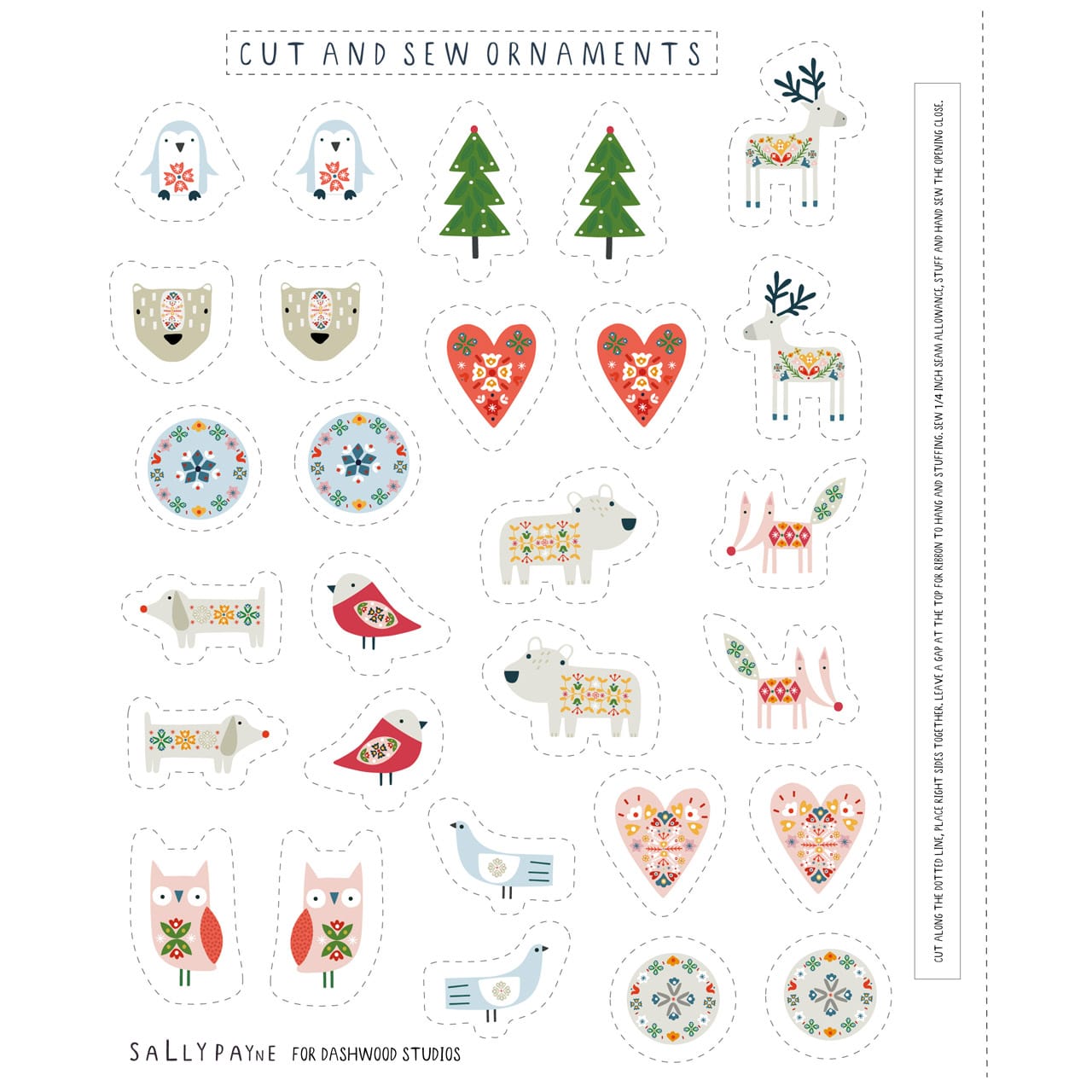 Scandi cut and sew ornaments cotton fabric - Winter Folk by Dashwood Studio