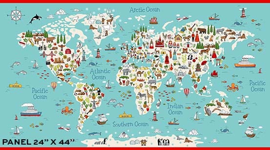 Fabric ABC animal panel - Around the World by Makower