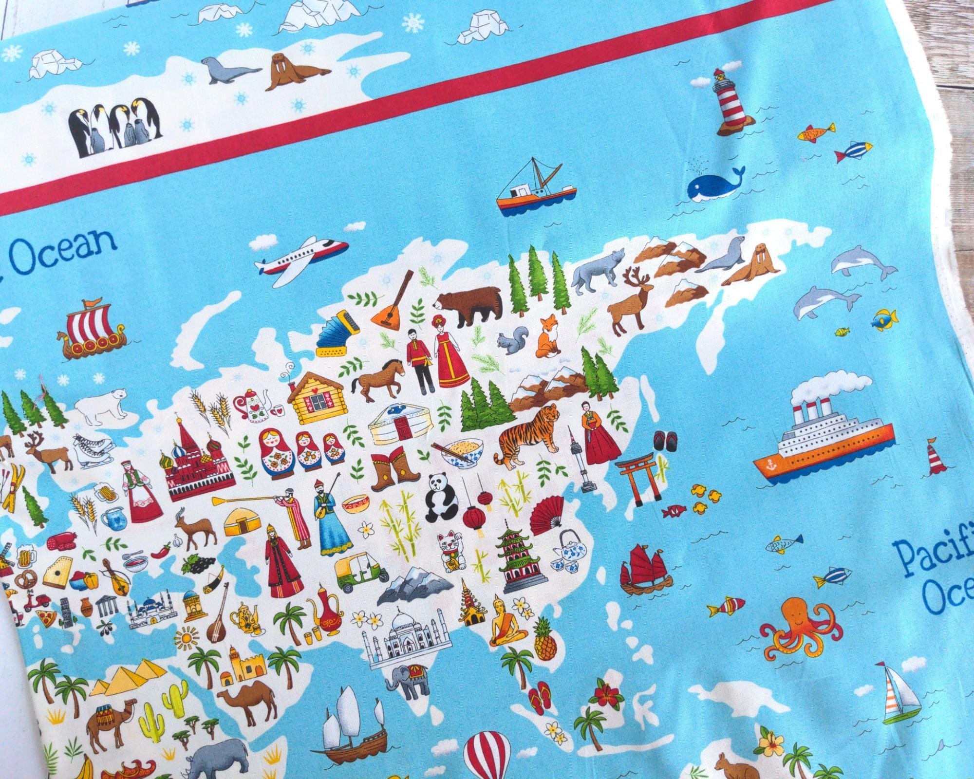 Fabric Animal World Map - Around the World by Makower