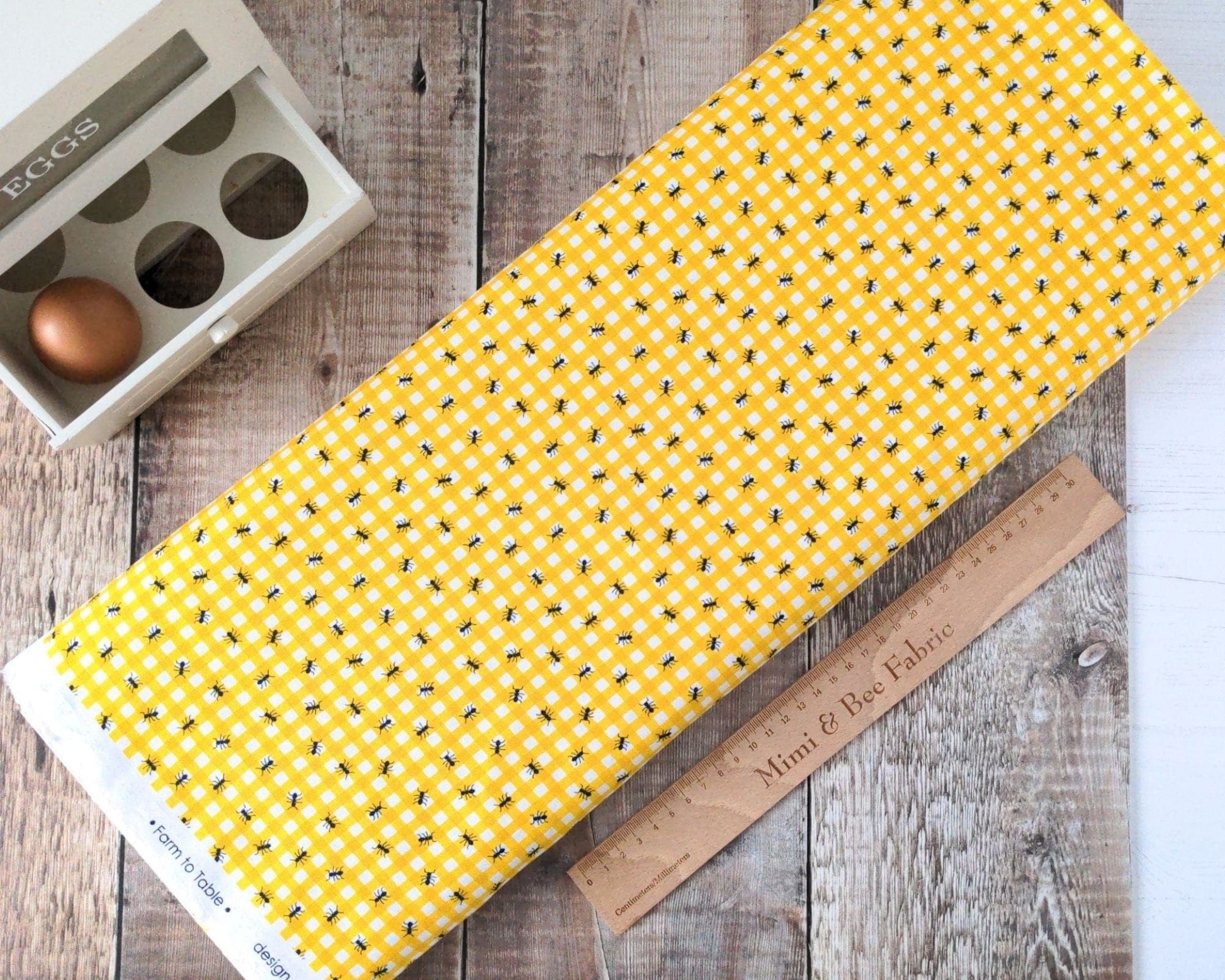 Fabric Ants on Yellow Gingham cotton fabric - Farm to Table by Robert Kaufman