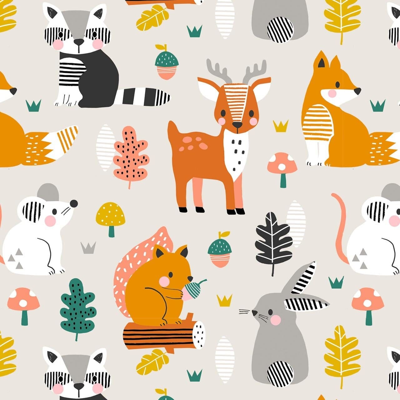 Fabric Apples and pears on white cotton fabric - Acorn Wood by Dashwood Studio