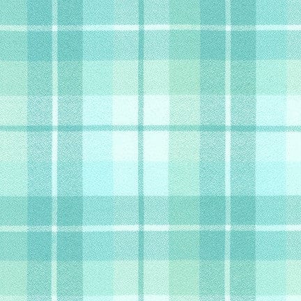 Fabric Aqua Blue Mammoth Organic Plaid Flannel cotton fabric - Robert Kaufman