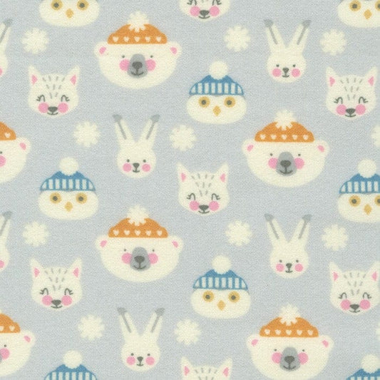 Fabric Arctic Animals on Grey brushed cotton Flannel fabric - Robert Kaufman