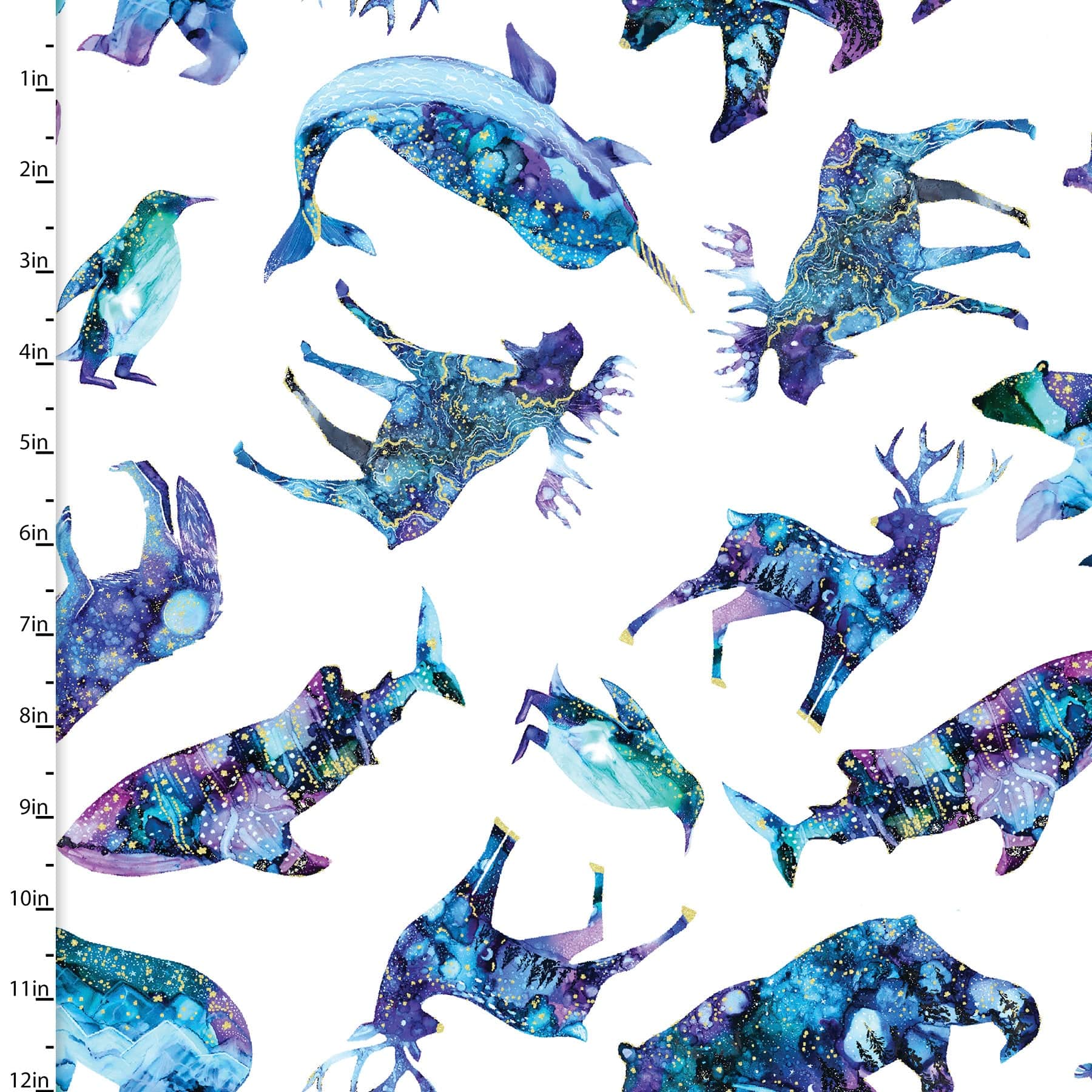 Fabric Arctic Animals on white cotton - Arctic Wonder - 3 Wishes