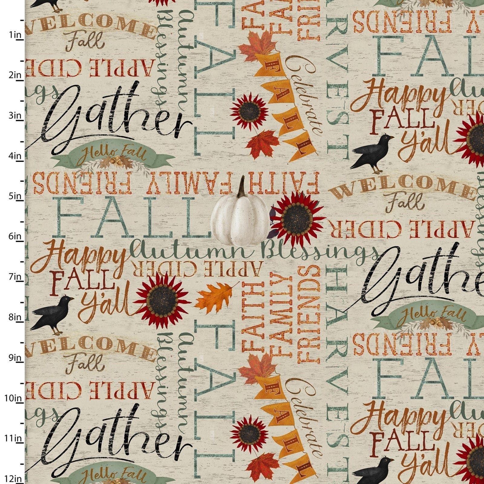 Fabric Autumn Fall Sunflowers Beige wood effect 100% cotton fabric - Happy Fall collection by 3 Wishes