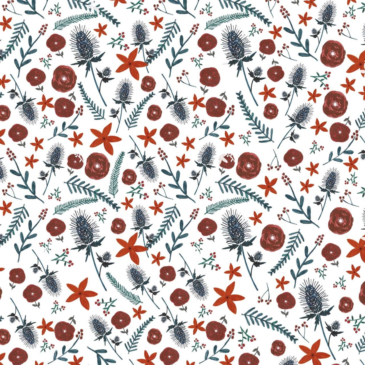 Fabric Autumnal spiced plants on white cotton fabric - Spice by Dashwood Studio