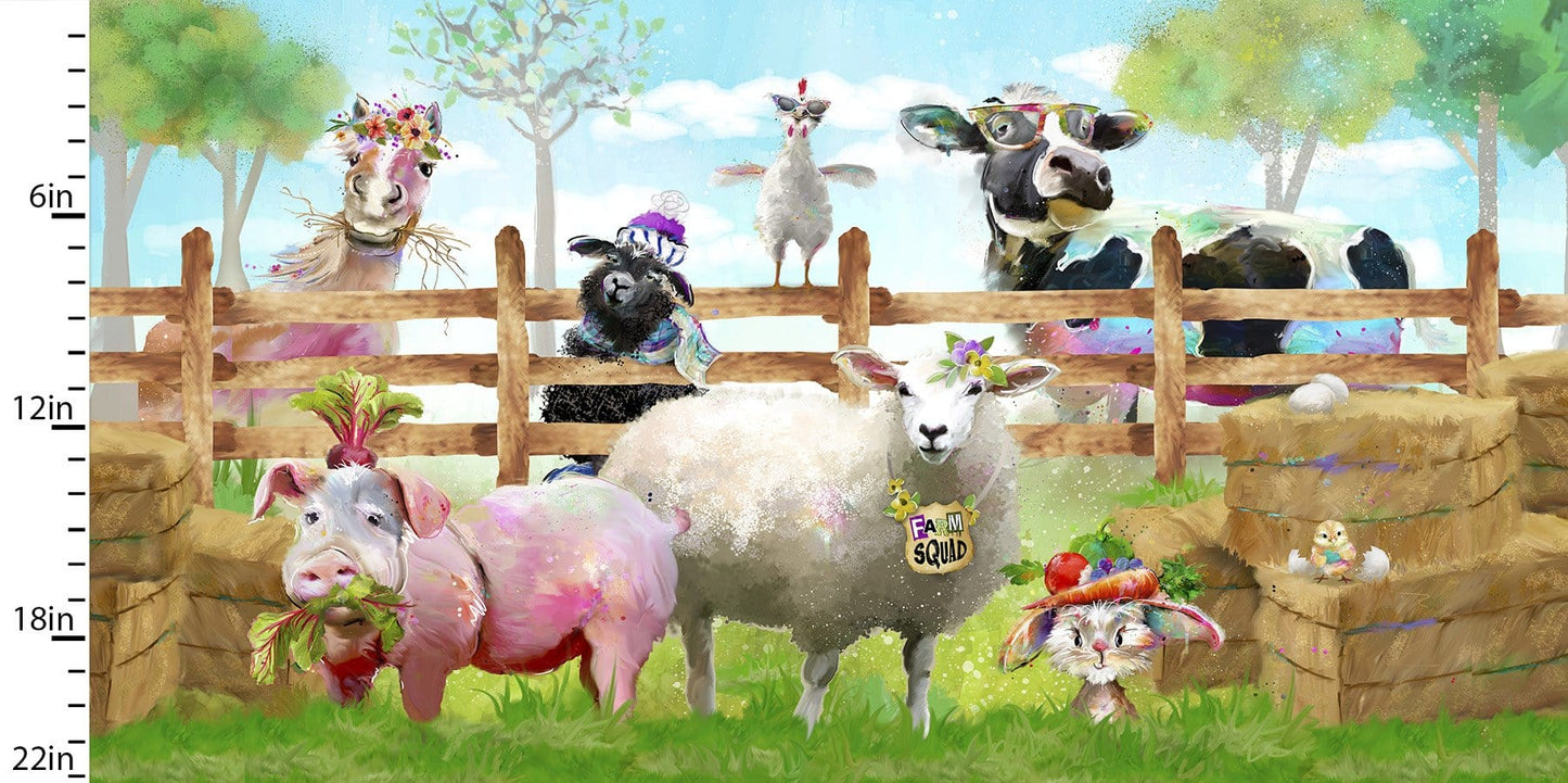 Fabric Barn Scene Funny Farm Animals Panel cotton fabric - 3 Wishes
