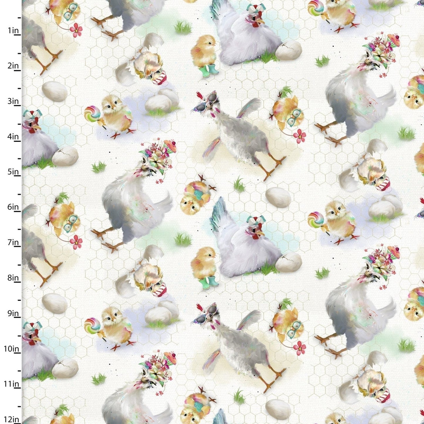 Fabric Barn Scene Funny Farm Animals Panel cotton fabric - 3 Wishes