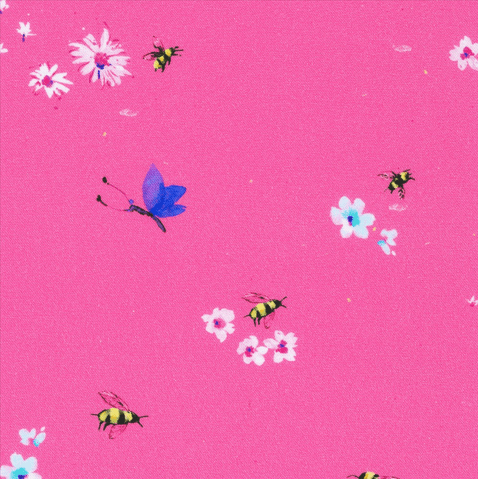 fabric Bees & Dragonflies on bright pink cotton fabric - Bee Free by Robert Kaufman