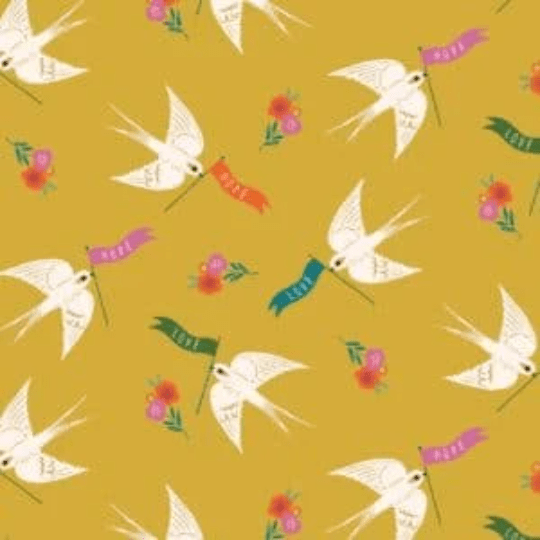 Fabric Bird and floral 'Good Vibes' cotton fabric - Dashwood Studio