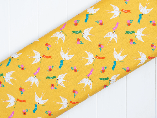 Fabric Bird and floral 'Good Vibes' cotton fabric - Dashwood Studio