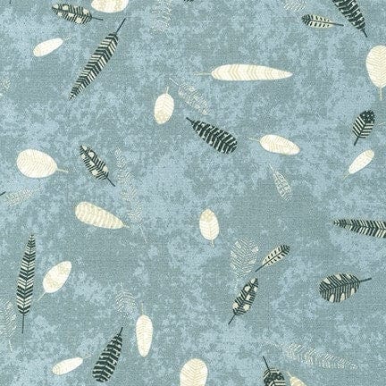 Fabric Bird feathers on grey cotton fabric - 'Songbird' by Robert Kaufman