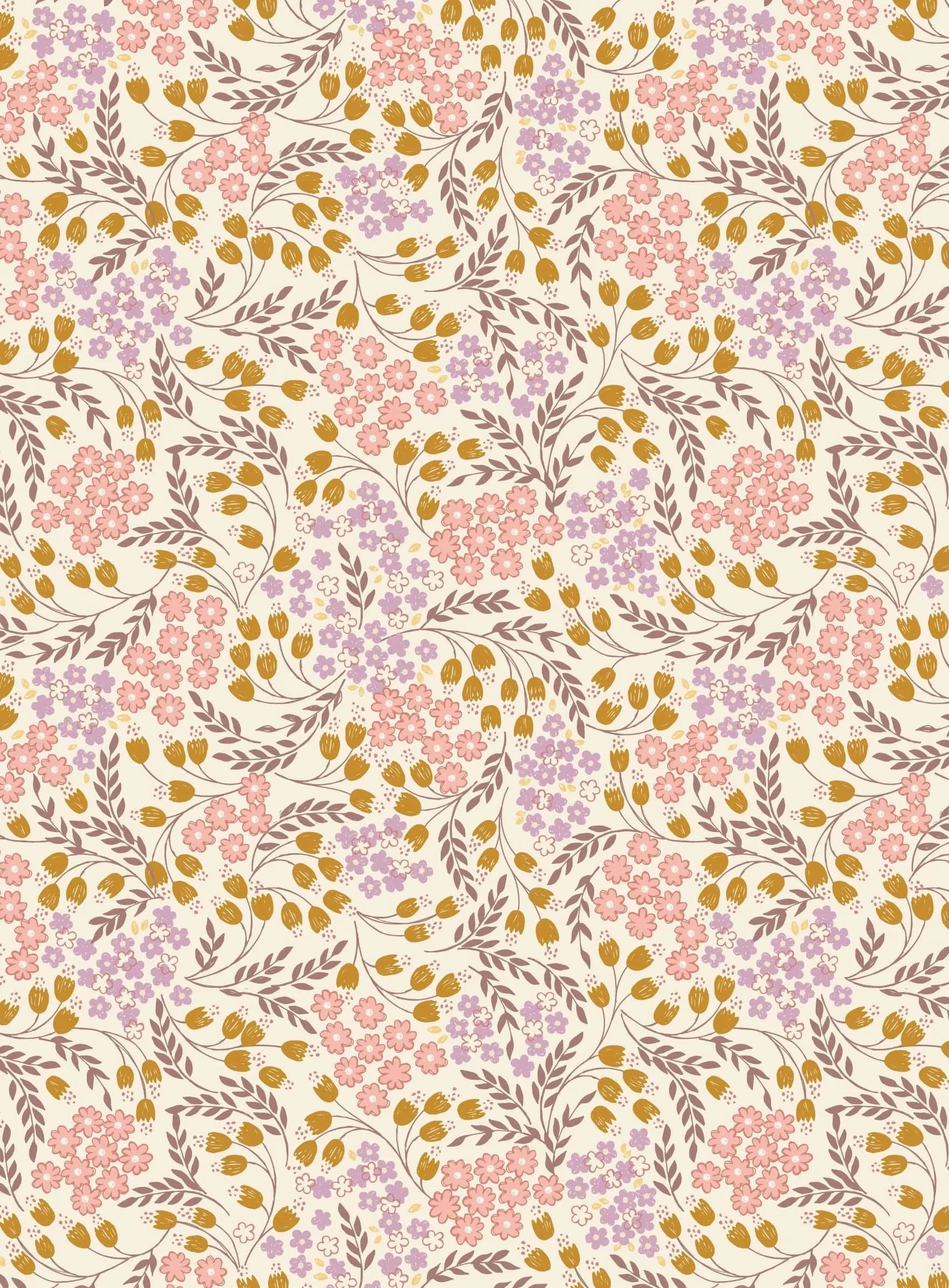 Fabric Birds and flowers on cream cotton fabric - Hannah's Flowers by Lewis & Irene
