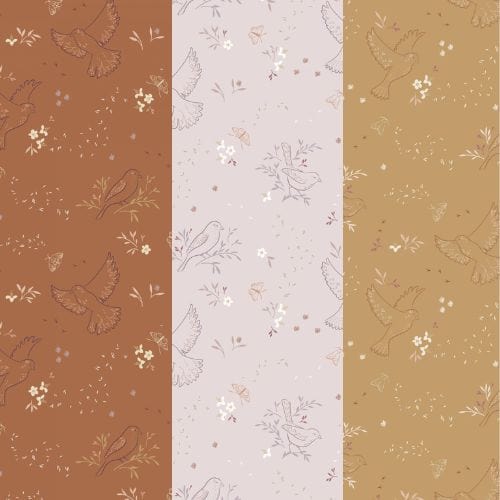 Fabric Birds and Seeds on Rusty Orange cotton fabric - Meadowside by Lewis & Irene