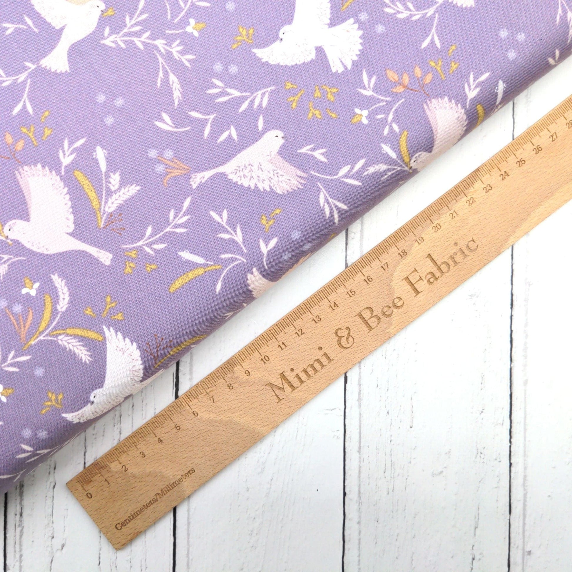 Fabric Birds on Purple Lavender cotton fabric - Meadowside by Lewis & Irene