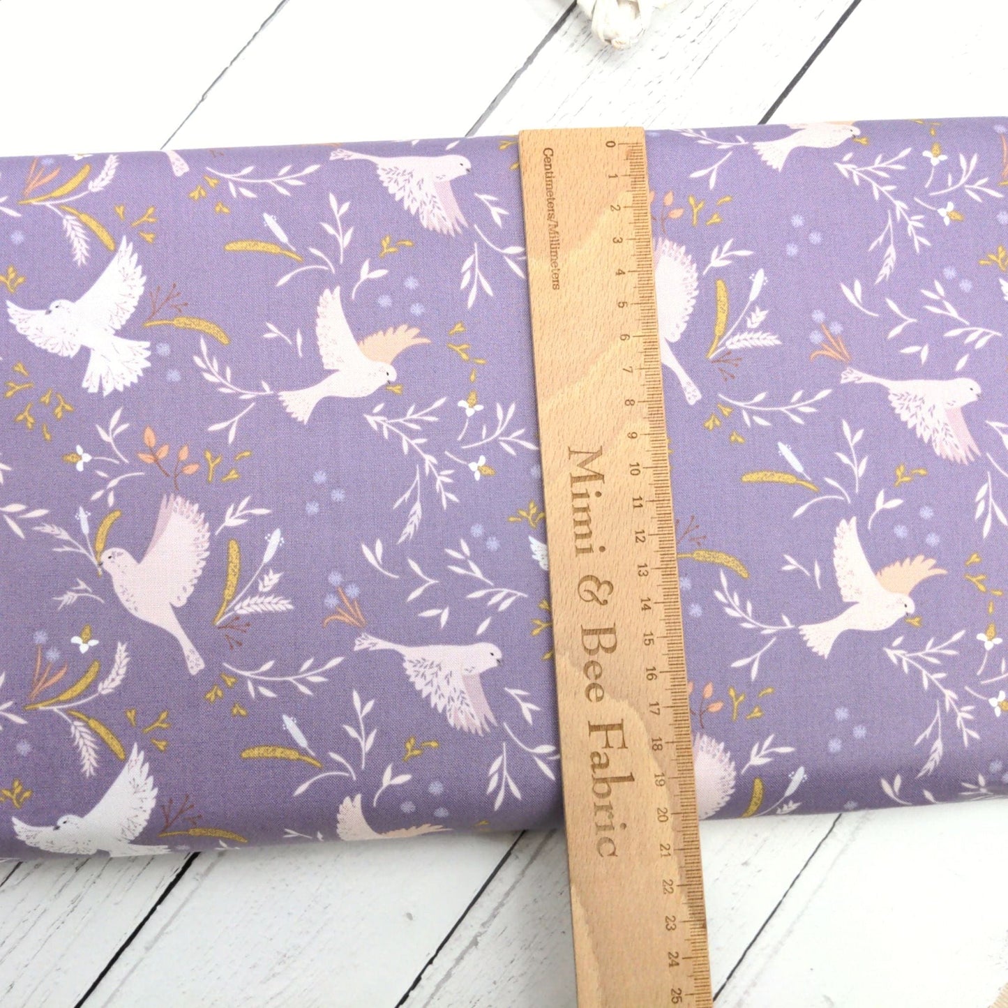 Fabric Birds on Purple Lavender cotton fabric - Meadowside by Lewis & Irene