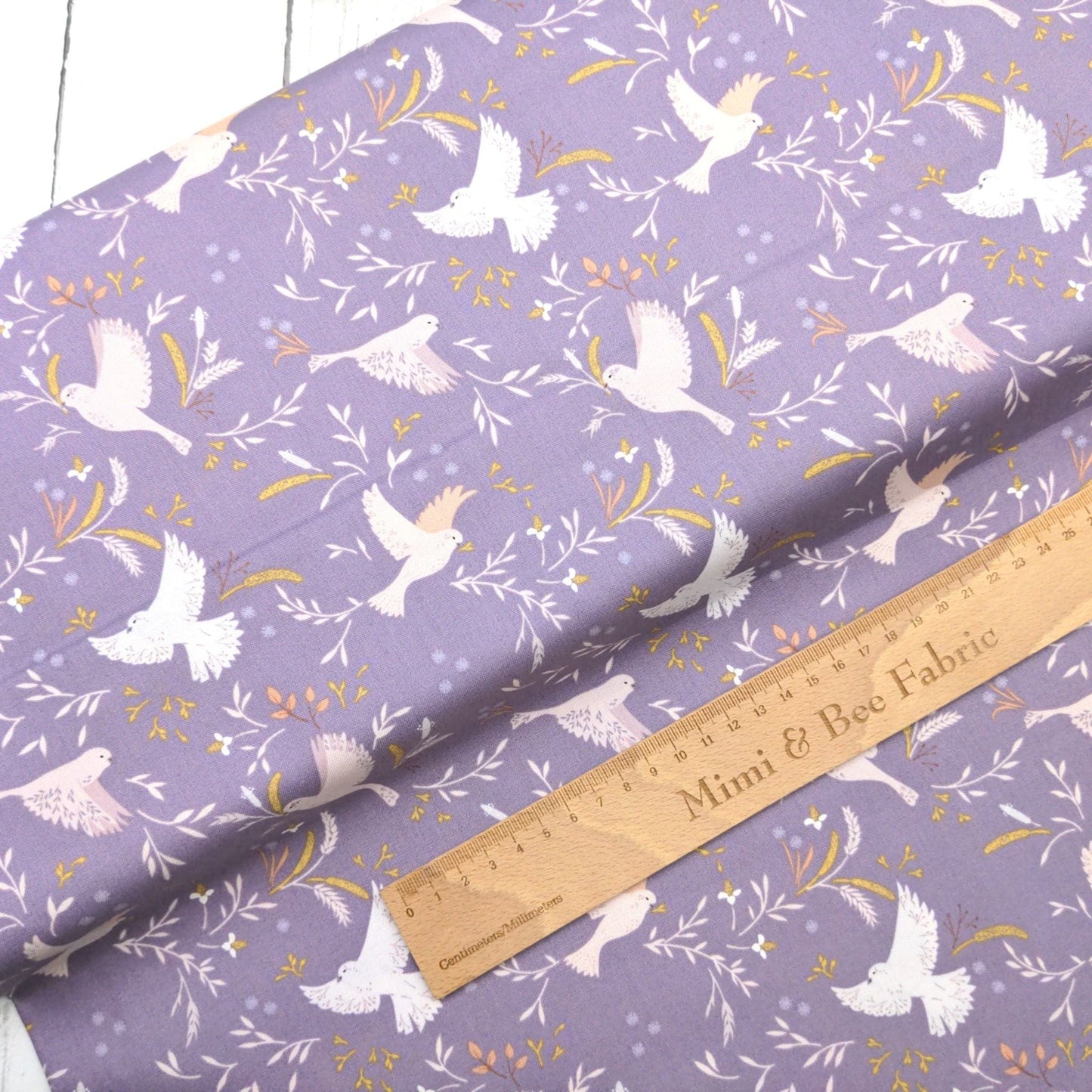 Fabric Birds on Purple Lavender cotton fabric - Meadowside by Lewis & Irene