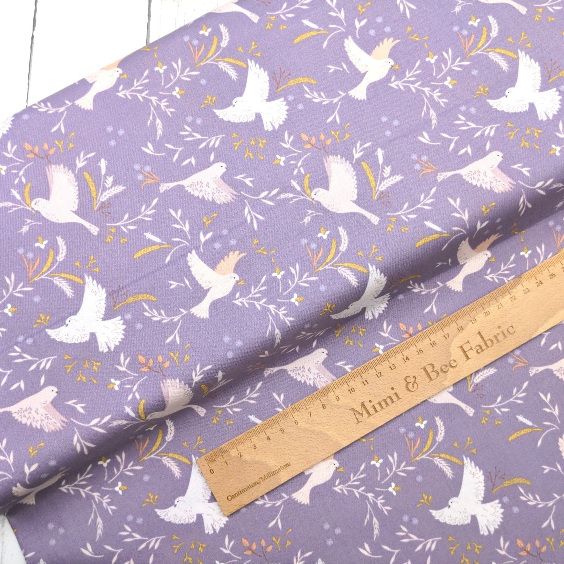 Fabric Birds on Purple Lavender cotton fabric - Meadowside by Lewis & Irene