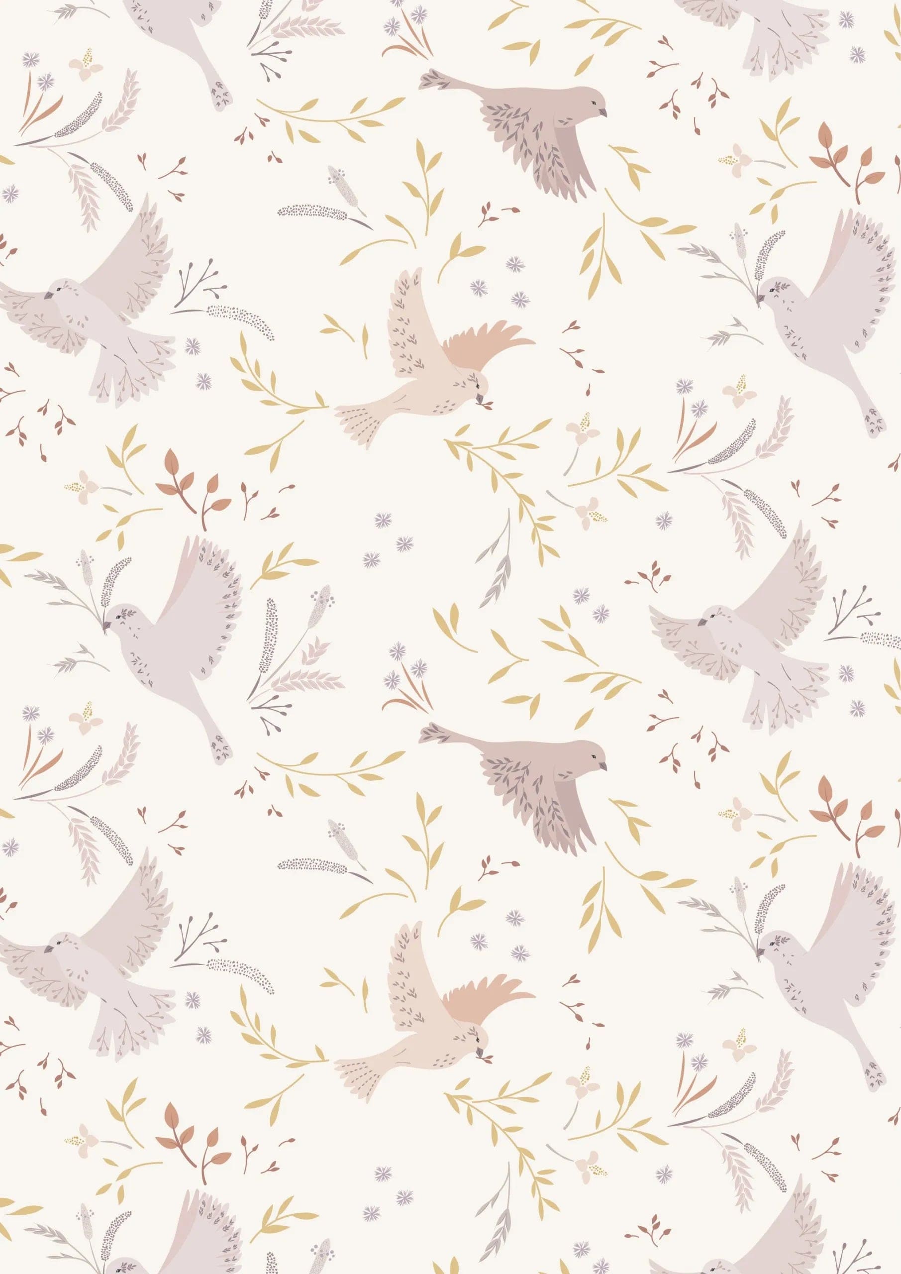 Fabric Birds on Purple Lavender cotton fabric - Meadowside by Lewis & Irene