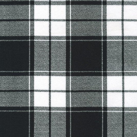 Fabric Black and White Mammoth Organic Plaid Flannel cotton fabric - Robert Kaufman