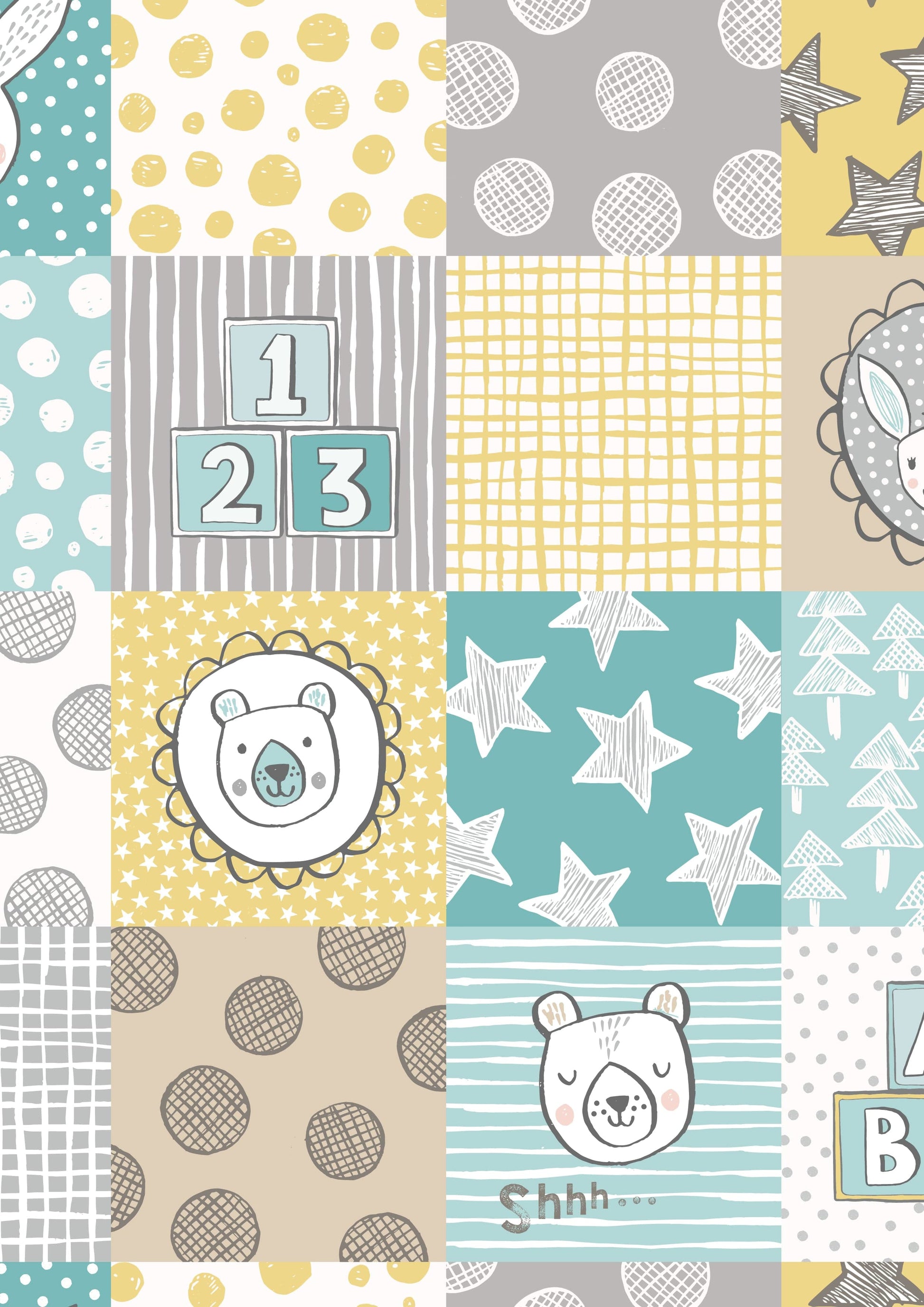 Fabric Blue baby Bella Bunny & Bear cotton fabric by Lewis & Irene