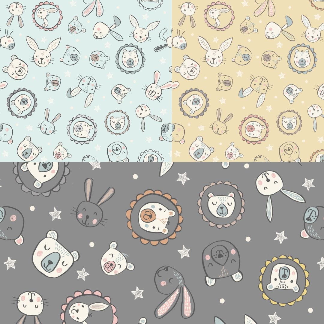 Fabric Blue baby Bella Bunny & Bear cotton fabric by Lewis & Irene