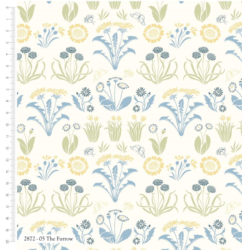 Fabric Blue birds and poppies on navy 100% cotton fabric - Voysey Birds in Nature