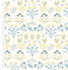 Fabric Blue birds and poppies on navy 100% cotton fabric - Voysey Birds in Nature