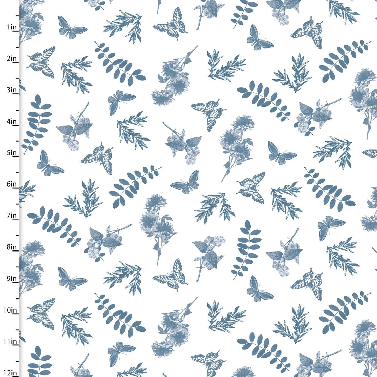 Fabric Blue butterflies on white cotton fabric - Flower Junction - 3 Wishes