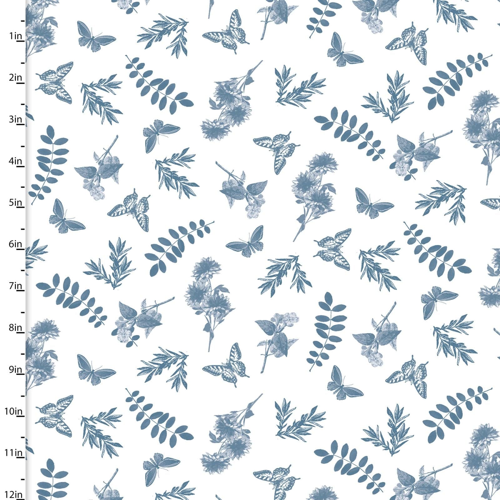Fabric Blue butterflies on white cotton fabric - Flower Junction - 3 Wishes