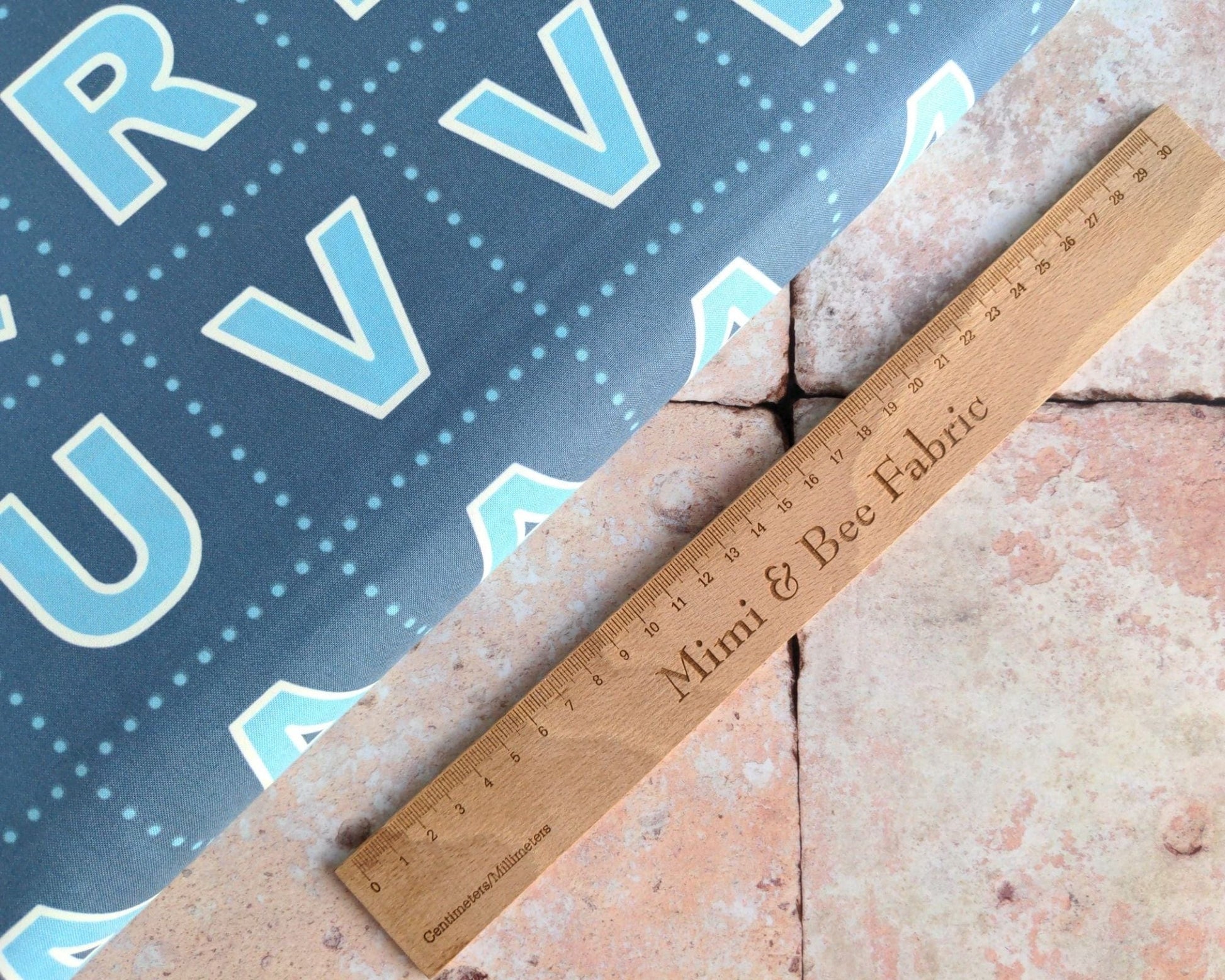 Fabric Blue fabric Letters panel for Quilting - Lewis & Irene