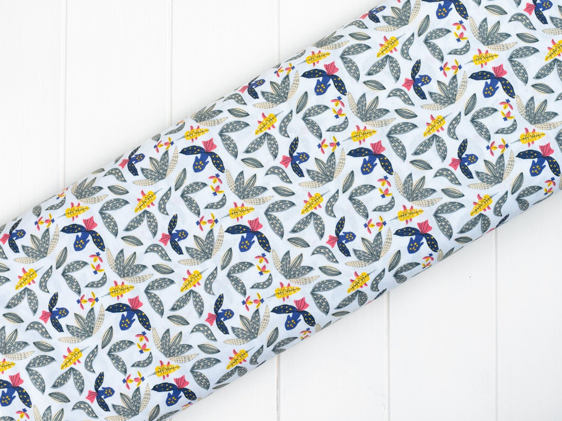 Fabric Blue floral cactus cotton fabric - 'Camil' Craft Cotton Co