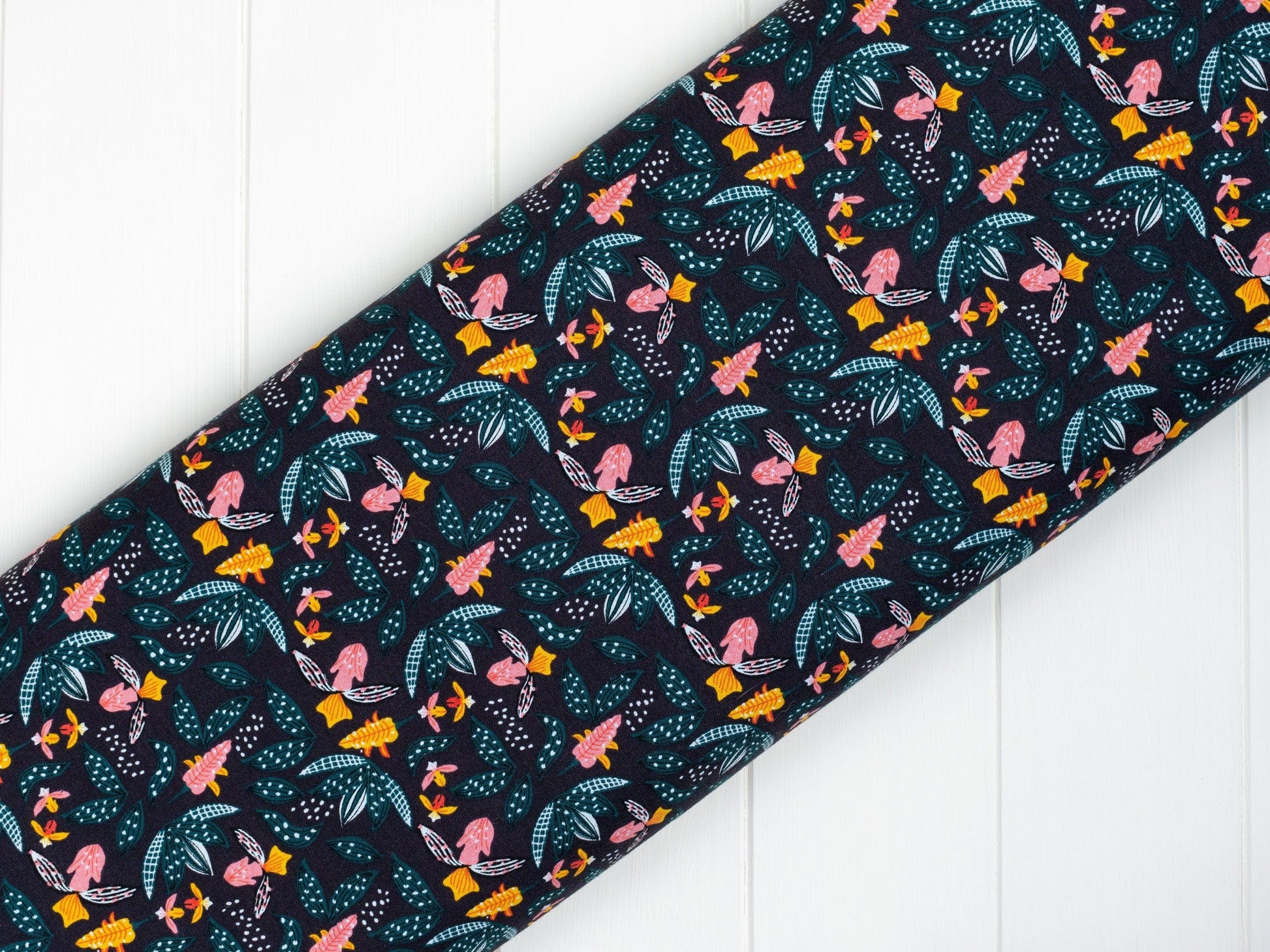 Fabric Blue floral cactus cotton fabric - 'Camil' Craft Cotton Co