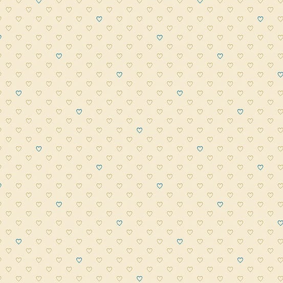 Fabric Blue hearts on cream cotton - Blue Escape by Laundry Basket Quilts