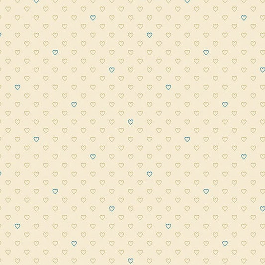 Fabric Blue hearts on cream cotton - Blue Escape by Laundry Basket Quilts