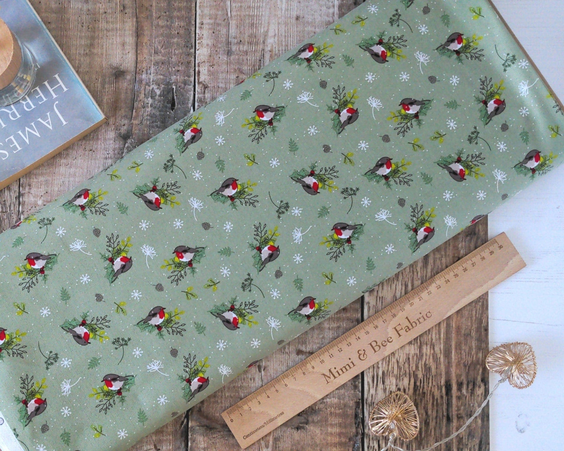 Fabric Blue holly and berry cotton fabric, 100% cotton CraftCottonCo