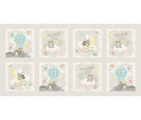 Fabric Blue hot air balloon panel - Star Bright by P & B