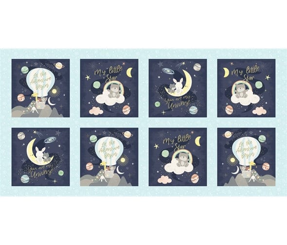 Fabric Blue hot air balloon panel - Star Bright by P & B