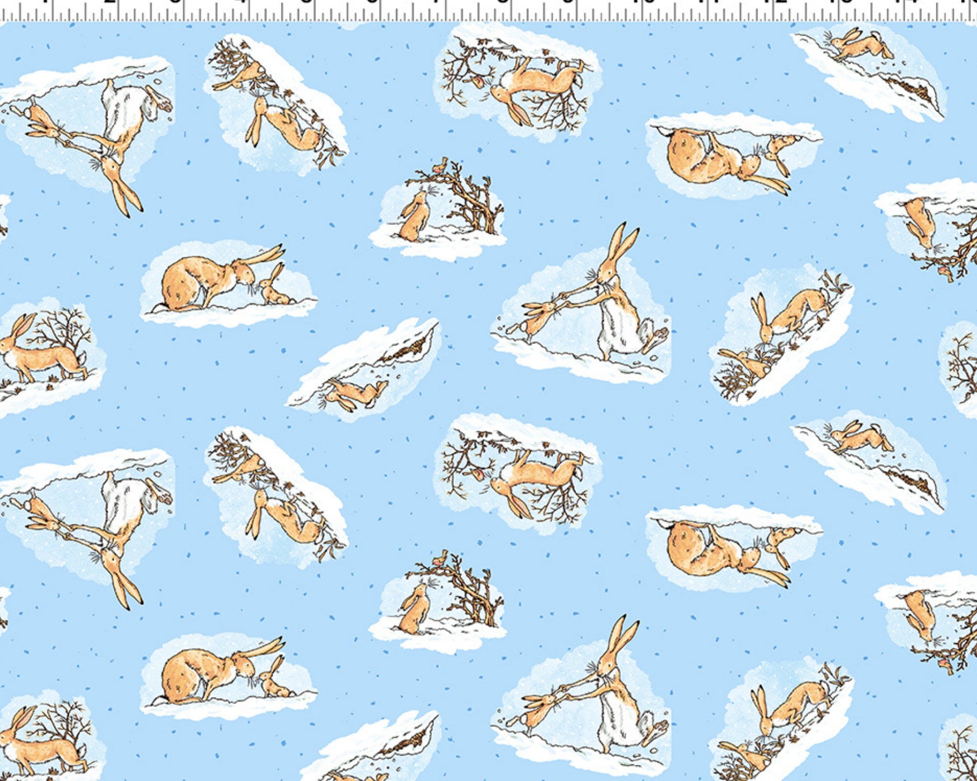 Fabric Blue nursery animal hare cotton fabric 'Guess How much I love you'  - Clothworks