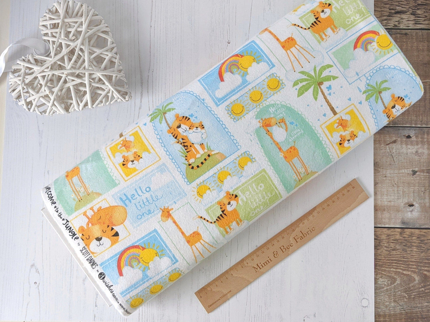 Fabric Blue rainbow and clouds flannel brushed cotton fabric - Welcome to the Jungle by 3 Wishes