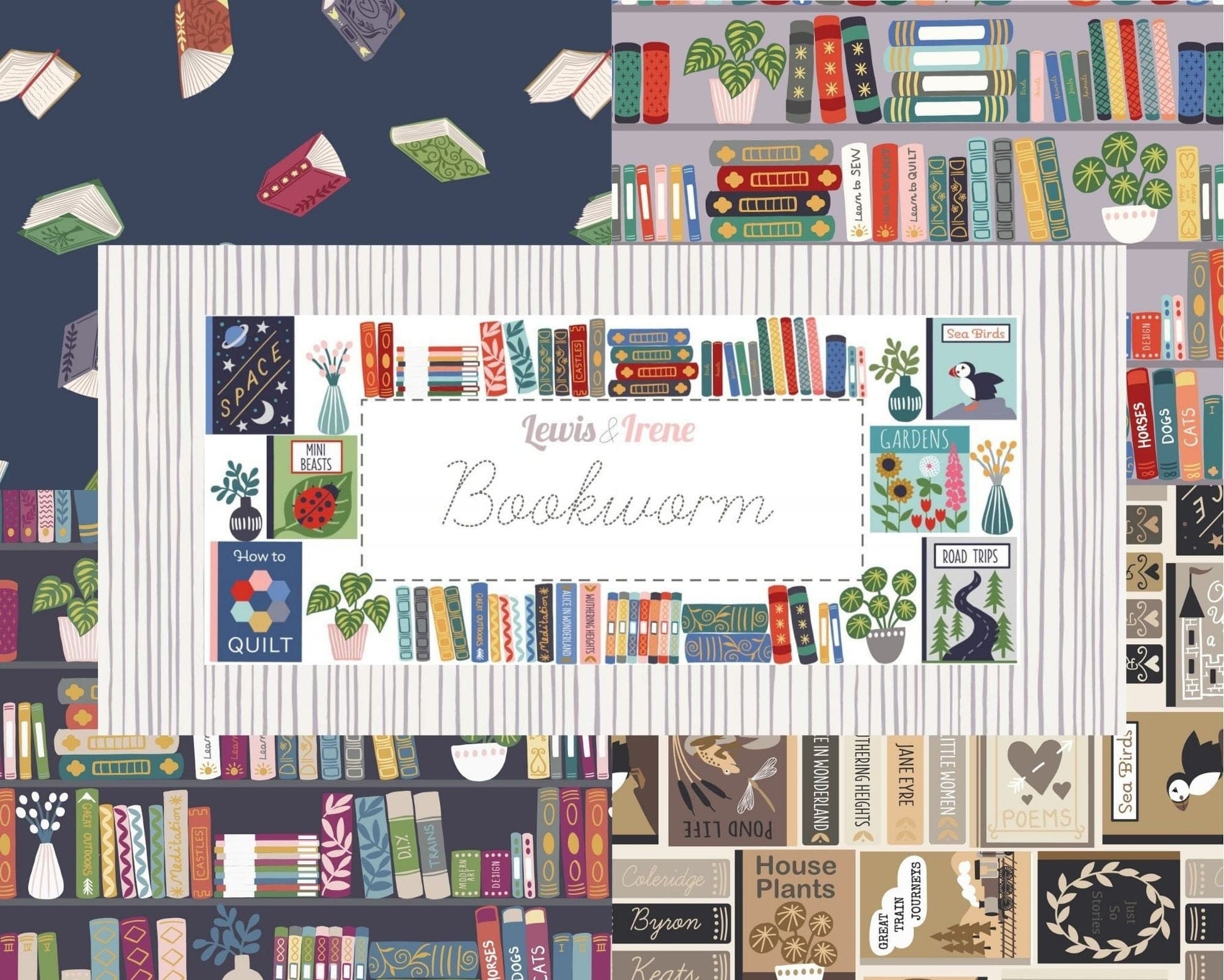 Fabric Book covers puffins in sepia filter effect cotton - 'Bookworm' by Lewis & Irene