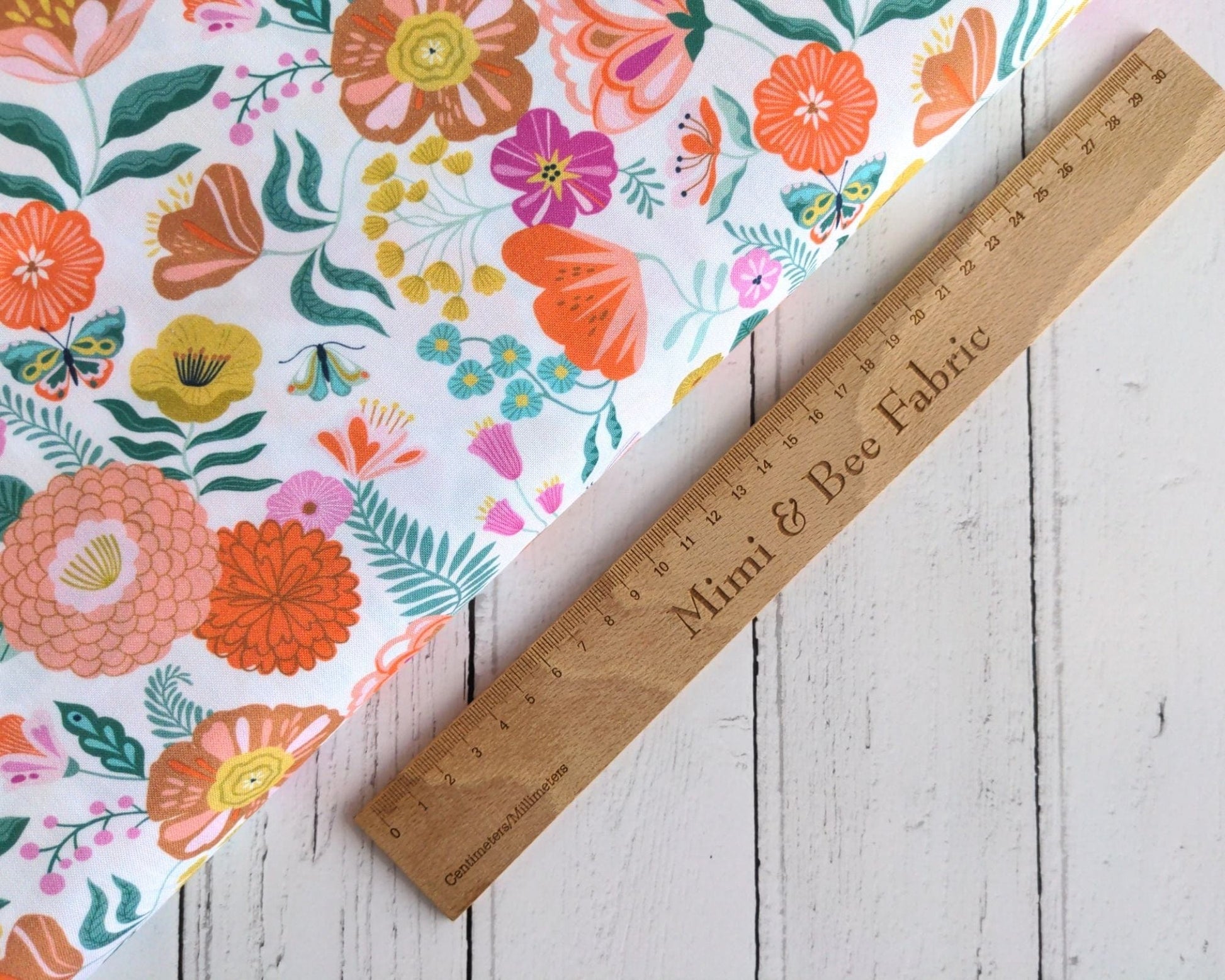 Fabric Bright Florals & Butterflies on White cotton fabric - Flutter By by Dashwood Studio