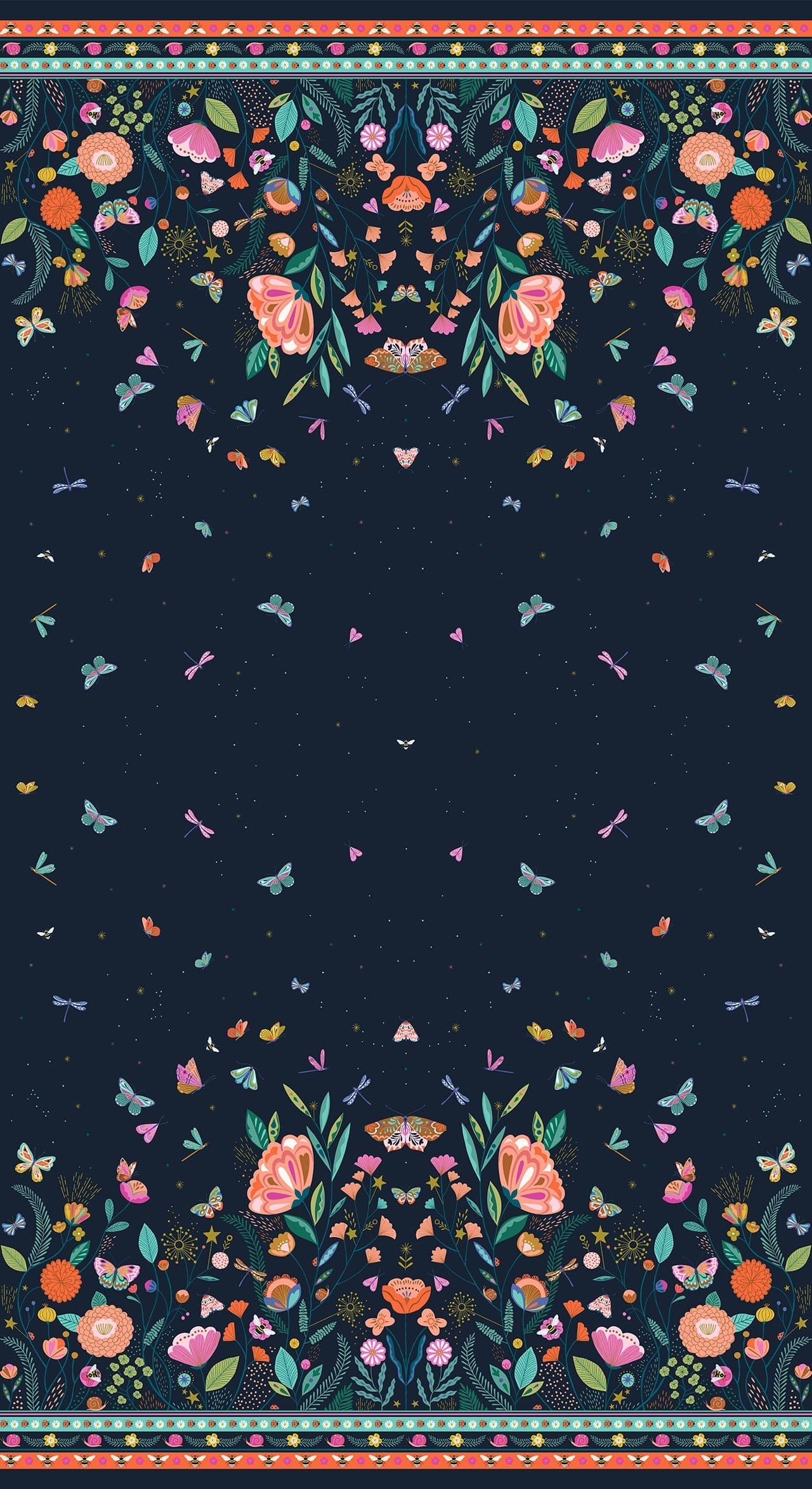 Fabric Bright Florals & Butterflies on White cotton fabric - Flutter By by Dashwood Studio