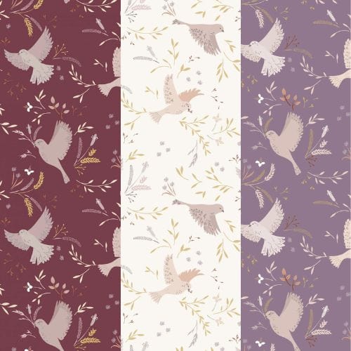 Fabric Butterflies and grassfield on purple cotton fabric - Meadowside by Lewis & Irene