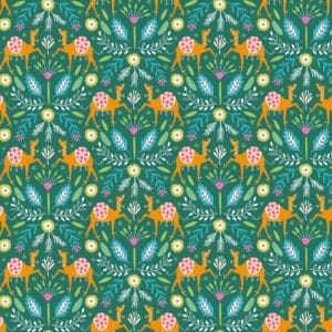 Fabric Camels and floral on green 100% cotton quilting fabric - 'Silk Roads' by Dashwood Studio