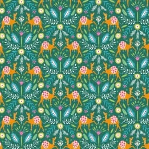 Fabric Camels and floral on green 100% cotton quilting fabric - 'Silk Roads' by Dashwood Studio